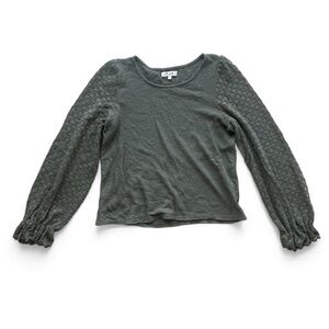 MADEWELL Texture & Thread Eyelet Mix Ruffle Long Sleeve Top in Olive Green